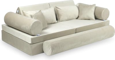 XXL Modulaire bank - Speelsofa- Velvet - Beige Premium (incl. 4 kussens, 2 bolsters en 1 lange bolster)