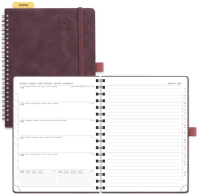 Agenda 2025-2026 Weekplanner met Notitieboek - 22 x 16,5 cm, Zachte Spiral Binding, Maandtabs, 80 GSM Papier, Roestbruin
