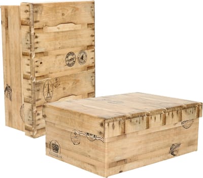 5Five Opbergdoos/box - 2x - houtkleur - L28 x B19 x H10 cm - Stevig karton - Woodybox