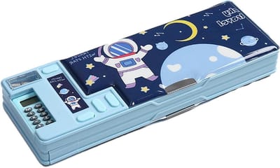 Pennenetui - Potlooddoos Briefpapier - Schoolbenodigdheden Opslag - Geïntegreerde Puntenslijper Rekenmachine - 26 x 9.5 x 3.5 cm - Blauw