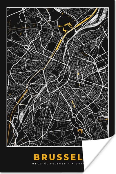 Poster Stadskaart - Brussel - Goud - Kaart - Plattegrond - 120x180 cm XXL