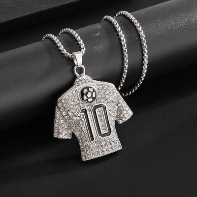 Sieraden Roestvrij Staal Vol Diamant Ketting Voetbal Druppel Lijm Nummer 10 Shirt Hanger black