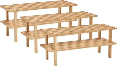 Set van 3x stuks bamboe houten schoenenrek/schoenenstandaard 2-laags 70 x 26 x 30 cm - schoenen opbergen