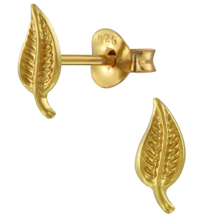 Joy|S - Zilveren blad oorbellen - 4 x 9 mm - gold plated
