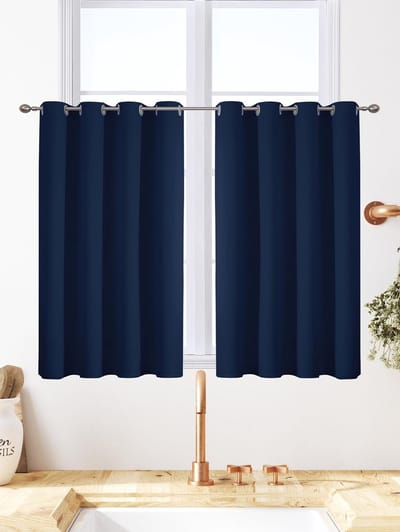 Unyqoos® Donkerblauwe Thermo Verduisteringsgordijnen voor Kinderkamer met Oogjes, Set van 2, H 84 x B 117 cm