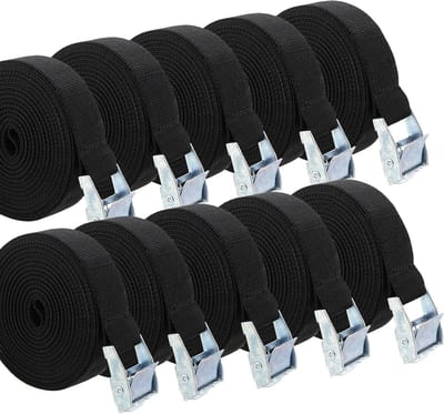 10 Pack 3m x 25mm Verstelbare Heavy Duty Spanbanden met Cam Buckle voor Fietsendrager, Vrachtwagen en Bagage, Zwart