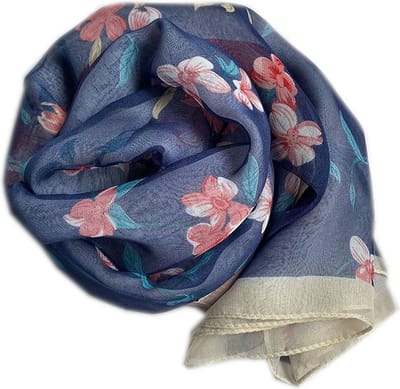 Sjaal Dames – Bloemen – Transparant – Blauw