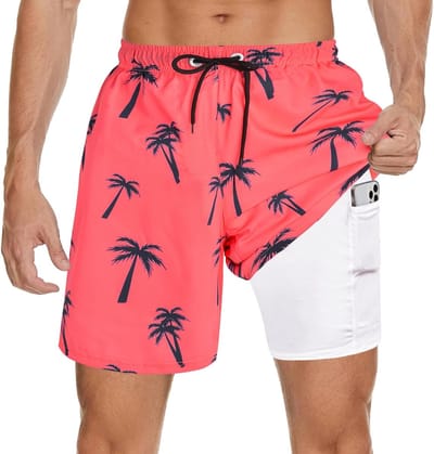Heren Zwemshorts met Compressie Voering, Sneldrogend, Perfect voor Strand en Zwemmen, 7 Inch Lengte