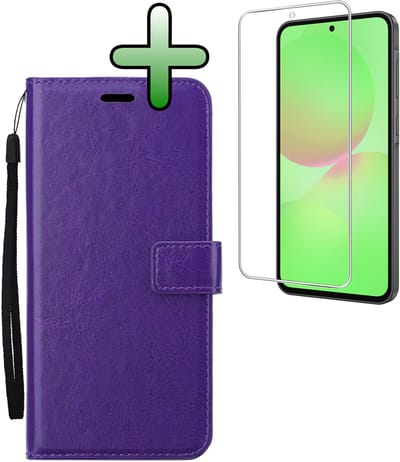 Hoesje Met Screenprotector - Geschikt voor Samsung Galaxy A36 - Luxe Pasjeshouder - Bookcase Portemonee - Flip Case - Kunstleer Book Case - Flipcase - Book Cover - Walletcase - Portemonneehoes - Paars