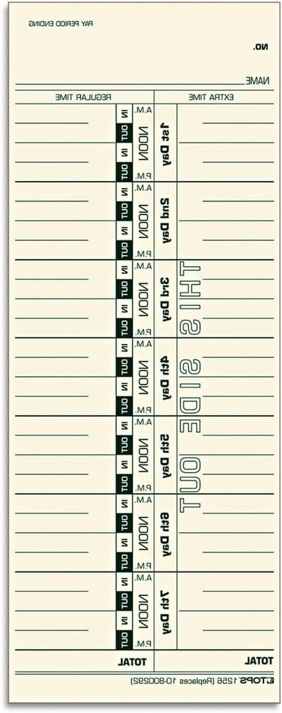 Tijdskaarten - Weekkaarten Stempels - Werktijd Registratie - Genummerde Dagen - 35 x 9 inch - Manila