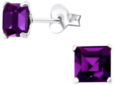 Aramat Jewels | Oorbellen | Zilveren Kristallen Oorstekers Vierkant – 925 Zilver Geometrisch | 4mm / Black Diamond | | | Zilver | Kinderen, Volwassenen | Verkleurd niet