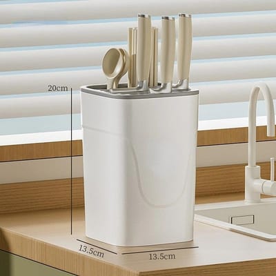 Support de bloc d'angle de couteau de chef d'ours mignon en plastique blanc couteau ustensiles couverts cylindre étagère de rangement support support d'outils de cuisine gray