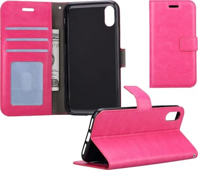 Hoesje - Geschikt voor Apple iPhone Xs Max - Luxe Bookcase - Walletcase Hoes - Portemonnee - Cover - Telefoonhoes - Donkerroze