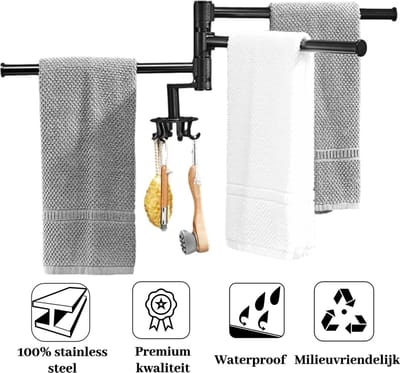 El suvon® Handdoekrek Badkamer - Handdoekstang - Keuken Handdoekrek zwart - Hangende Wand Theedoek