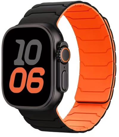Zwart oranje horlogebandje smartwatch dames en heren magnetisch sport siliconen band Geschikt voor Apple Watch 38 mm / 40 mm / 41 mm / 42 mm (serie 10 / 11) sportief ontwerp vervangende watch band