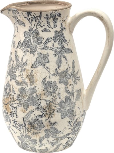 Clayre & Eef Decoratie Kan 24x17x30 cm Grijs Beige Keramiek Bloemen Waterkan
