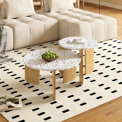 DESMIU Salontafel Set - Inelkaar Schuivend Ontwerp Met Kunstzinnig Blad - Voor Woonkamer, Balkon En Bankzijde - MDF - Naturel - 70x70x35 En 50x50x45,5 Cm
