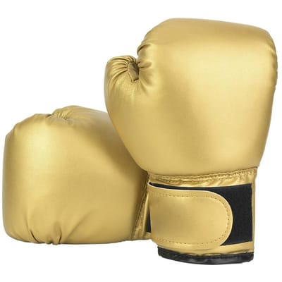 Une paire de gants de boxe en cuir PU pour enfants, mitaines d'entraînement pour sacs de sable et sparring gold beige