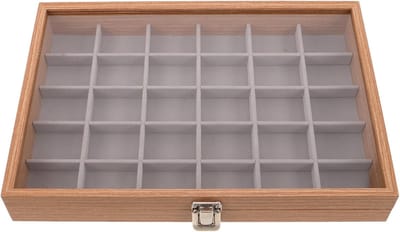 Vitrinekast Stenen - Verzameldoos Kristallen - Veilig Opbergen - 30 Zachte Vakjes - 35x24x5 cm - Beige
