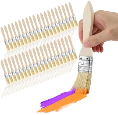 Dailygoods - 40 stuks 25 mm penseelset platte kwast, lazuurkwast, brede lazuurkwast, houtkwast, verfkwast voor kleuren, lak, schilderbenodigdheden, schilderen, beitsen, lijm, houtolie, doe-het-zelf