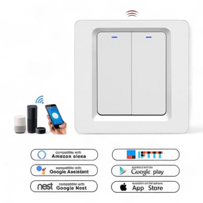 Slimme Inbouw Schakelaar | 2-voudig | Zigbee | Handmatig en App |Instelbare schema's | Controleverlichting | Google home | Tuya Smart Life | Wit