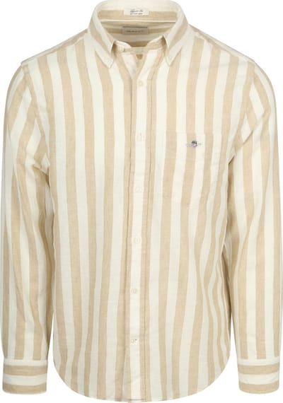 Gant Cotton Linen Overhemd Streep Beige - Maat M - Heren - Overhemden Casual