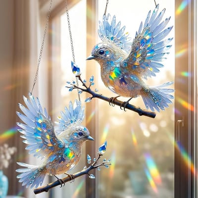 Zonnevangers voor ramen, hangend, dubbelzijdig, kolibrie, raamdecoratie, lente, van acryl, raamdecoratie met ketting, decoratie om op te hangen, lentedecoratie voor ramen, balkon, tuin