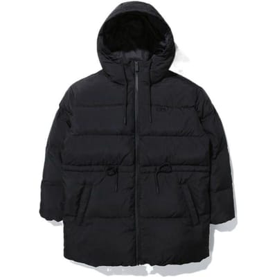 FILA Effen Kleur Logo Capuchon Trekkoord Taille Middellang Donsjack Uniseks Bovenkleding Zwart FS2DJD4151F-BLK L black
