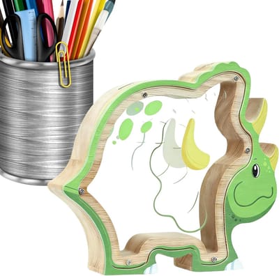 Houten Spaarpot in Triceratops Vorm met Doorzichtig Venster – Leuk Educatief Cadeau voor Kinderen