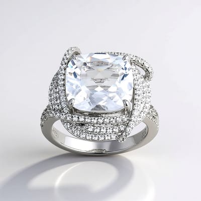 Cavill - Zilveren Ring - 925 Sterling Zilver - Witte Topaas 5 827 ct - Antiek Kussenslijpsel - Pavé Zirkonia - Elegante Damesring