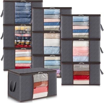 Opbergzakken Set - Kleding Organizer - Ruimte Besparen - Versterkte Handgrepen - 60 Liter Stuks - Grijs