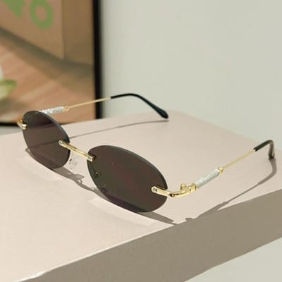 Randloos Ovaal Vorm Zonnebrillen Mannen Nieuwste Mode Kleurverloop Buiten Casual Brillen Vrouwen Modern Ontwerp Decor Zon Beschermende Bril golden