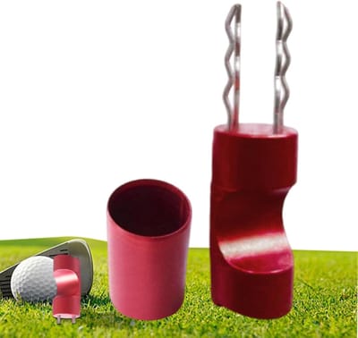 Golf Reparatiegereedschap - Divot Tool Vork - Baanonderhoud Golf - Lichtgewicht Aluminium - 2 x 7.6 cm - Rood