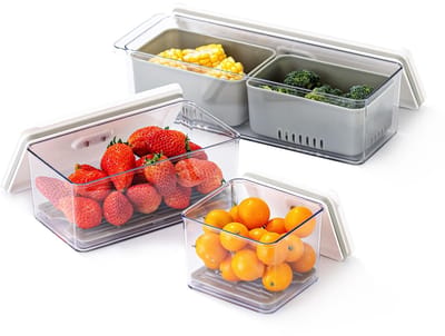Dailygoody - Stapelbare opslagcontainers - Organizer bakken - Versheid en geurbehoud - Grijs - BPA-vrij - Set van 3 - Geschikt voor voedselopslag - 11