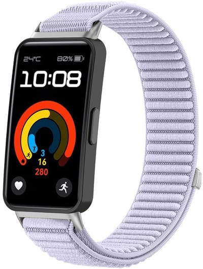 Nylon bandje - geschikt voor Huawei Band 10 / Huawei Band 9 / Huawei band 8 - ribbels met klittenbandsluiting - lavendel