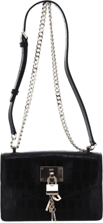 DKNY Leren Schoudertas Elissa Shoulder Bag Blk / Gold Zwart
