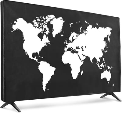 kwmobile tv hoes voor 55" TV cover - Beschermhoes voor televisie - Voor binnengebruik - Wereldkaart design in wit / zwart