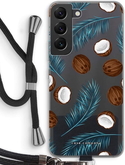 Case Company® - Hoesje met koord geschikt voor Samsung Galaxy S22 hoesje met Koord - Kokosnoot - Telefoonhoesje met Zwart Koord - Bescherming aan alle Kanten en Over de Schermrand