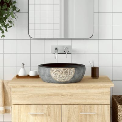 vidaXL - Opzetwasbak - rond - Φ41x14 - cm - keramiek - zwart - en - bruin