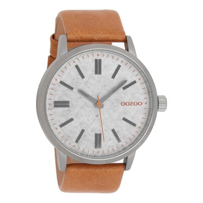 Zilverkleurige OOZOO horloge met camel leren band - C9405
