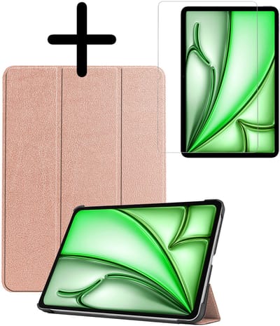 Hoesje Geschikt voor Apple iPad Air M3/M4 (2025/2026) - 11 inch - Met Screenprotector - Trifold Bookcase - Hard Cover - Hardcover Book Case - Tablet Hoes - Rosé goud