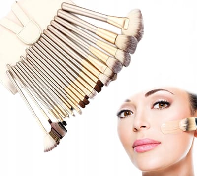 Make-up Kwasten Set - Professionele Kwasten - 18-delig met Tasje - Cosmetica Kwasten - Creme - Rheme