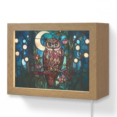 Wandlamp 20x15 cm - Oplaadbaar - Uil - Mozaïek - Maan - Nacht - Wandlampen binnen woonkamer - Slaapkamer lamp met kabel - Decoratieve nachtlamp - Vloerlamp snoer