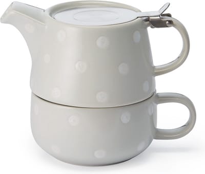 Tea for One "Lou" - Theepot met kopje - tea for one theepot inclusief theefilter - Grijs met witte stippen