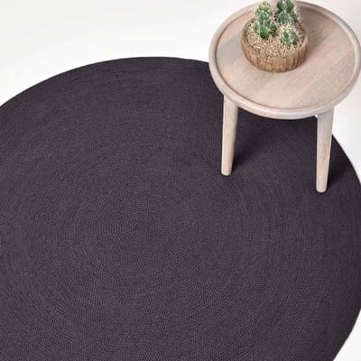 Homescapes Handgeweven gevlochten vloerkleed in zwart, 120 cm rond