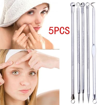 Mee-eters & Acne Verwijderen Set - RVS Tegen Puistjes 5-Delig - Compleet- Acne Verzorging set - Multi Set van 5 Tegen puistjes