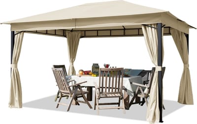 Tuinpaviljoen 3x4 m ca. 180 g/m² dakzeil waterdicht paviljoen 4 zijwanden crème tuintent partytent ca. 6x6 cm profiel