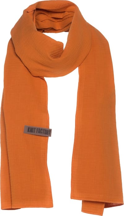 Knit Factory Liv Sjaal Dames - Katoenen sjaal - Langwerpige sjaal - Rode zomersjaal - Dames sjaal - Roest - 200x40 cm - Duurzaam & Milieuvriendelijk - 100% Biologisch katoen