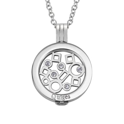 Quiges Munthouder met Ketting en Munt 25mm Zirkonia Geometrische Vormen - RVS Zilverkleurig - EPRHZ492