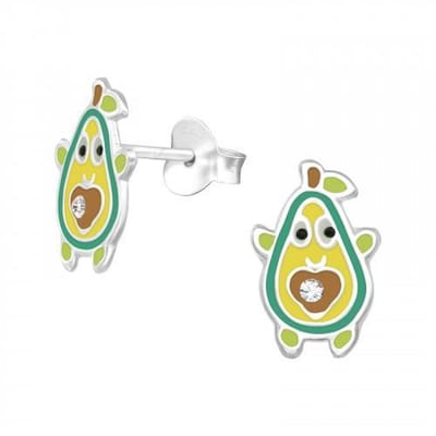 Zilveren kinderoorbellen - avocado design - met kristal - hypoallergeen